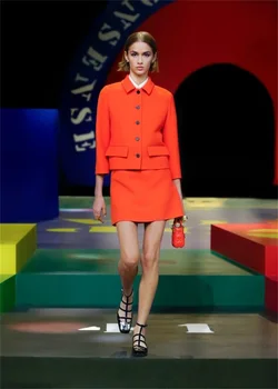 Комплект из 2 предметов, Оранжевый Женский костюм с юбкой, Блейзер + мини-платье, Официальная деловая укороченная куртка, пальто для молодой девушки, костюм на заказ